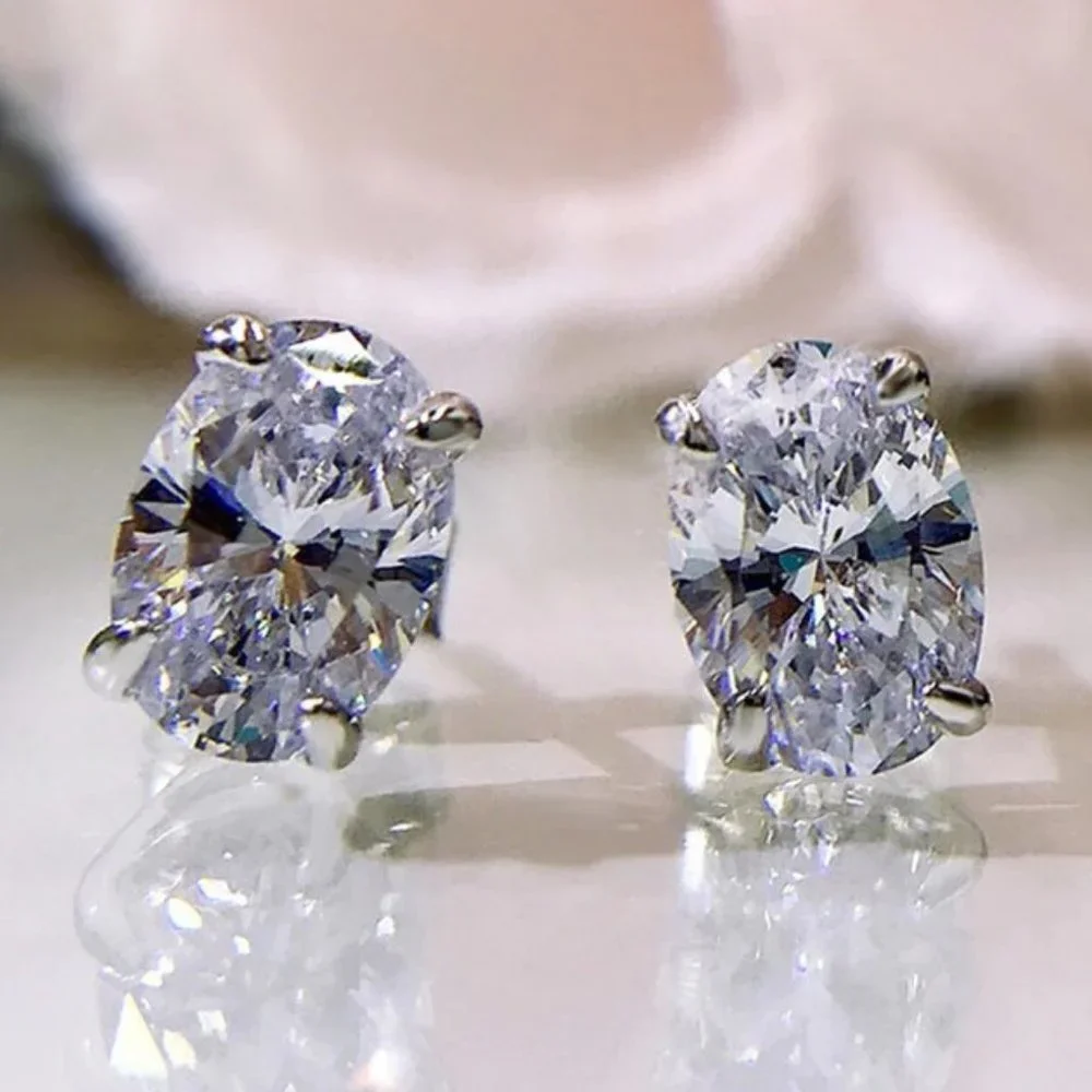 Certified 4ct. t.w. Moissanite Diamond Oval Cut Stud Earrings NEW - Picture 3 of 14